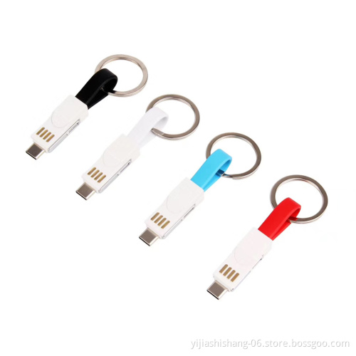 Yijiashishang Yj FASHION Smallest Portable Fast Charging Cable 3 in 1 USB Cable Keychain for iPhone + Micro usb + USB-C